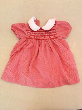 Red Gingham Baby Dress with White Peter Pan Collar